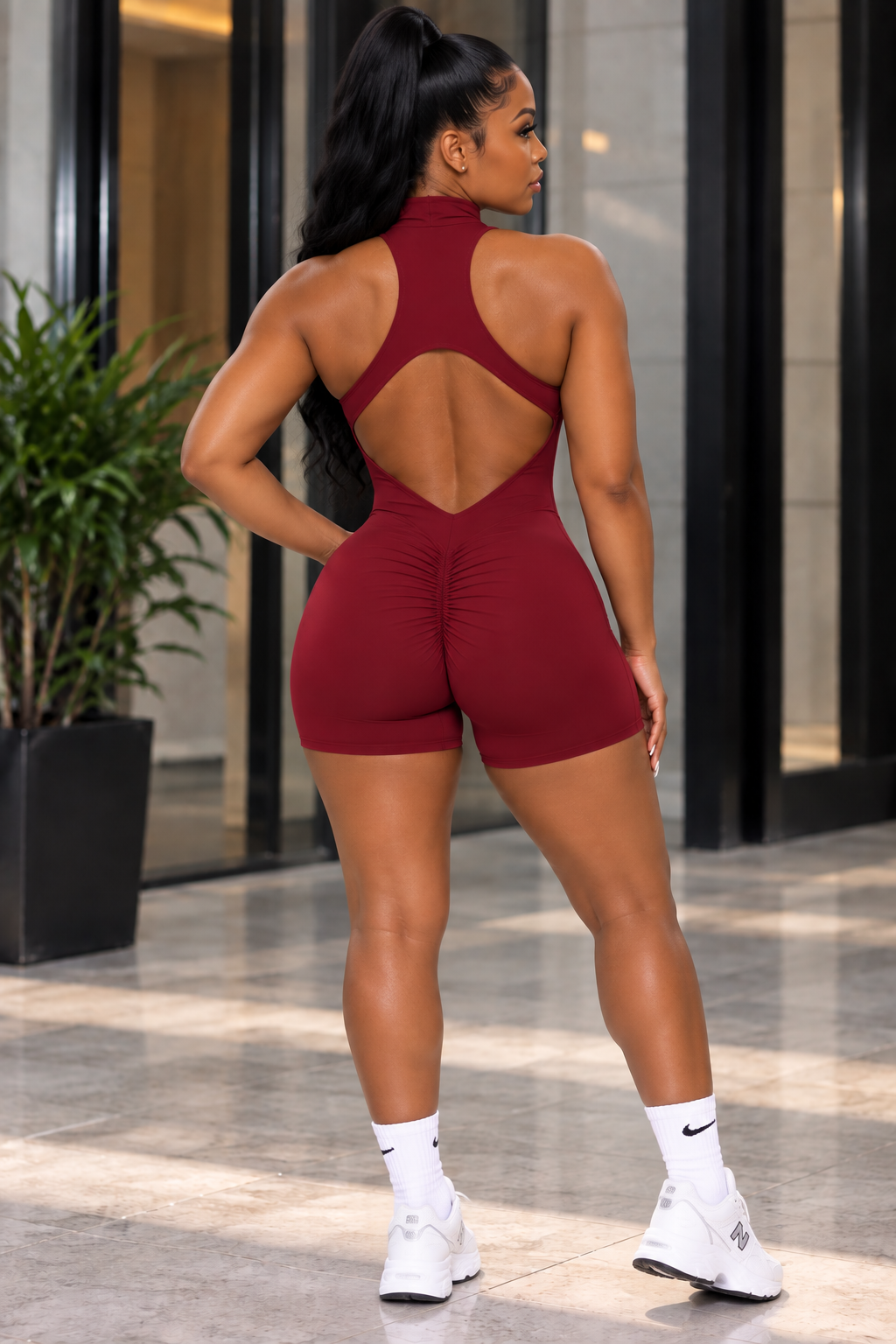 QTB Body Sculpt “Bella” Open-Back Short Jumpsuit